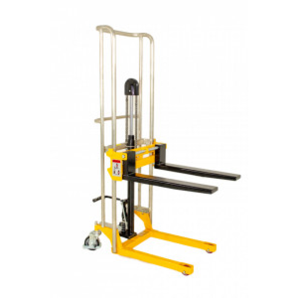 MS4-15 TRANSPALET CU CATARG SI CU PLATFORMA, CAPACITATE 400 KG, INALTIME DE RIDICARE 1.500 MM, FURCI REGLABILE PE LATIME