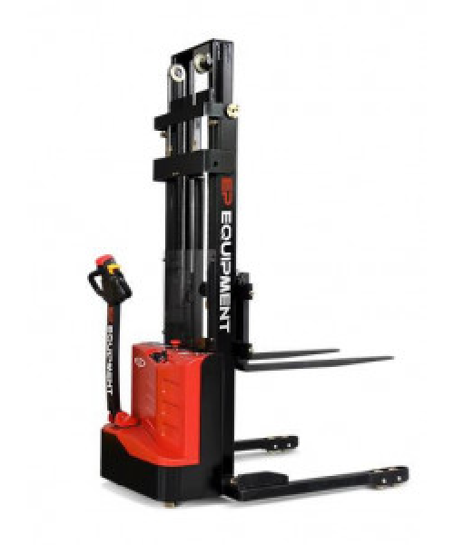 TRANSPALET INDUSTRIAL ELECTRIC CU CATARG, SARCINA 1200 KG, INALTIME DE RIDICARE 3000MM, PICIOARE EXTERIOARE PALETULUI, FURCI TIP STIVUITOR REGLABILE, ES12-25DM-3000